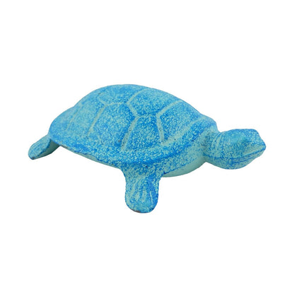 Cast Iron Turtle Figurine Antique Style Garden Pond Decor Sea Blue Finish 4.5 in