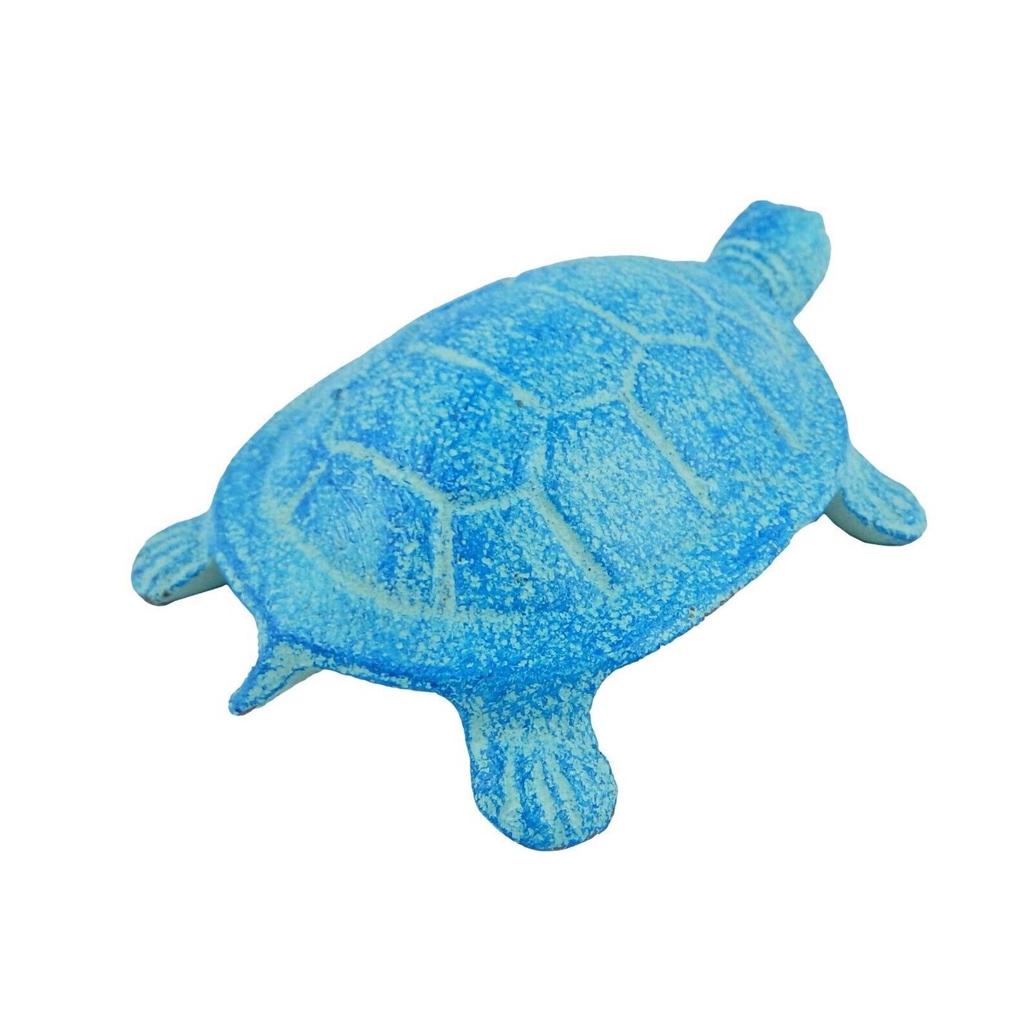 Cast Iron Turtle Figurine Antique Style Garden Pond Decor Sea Blue Finish 4.5 in