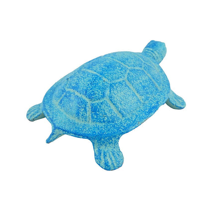 Cast Iron Turtle Figurine Antique Style Garden Pond Decor Sea Blue Finish 4.5 in