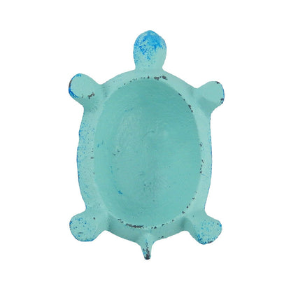 Cast Iron Turtle Figurine Antique Style Garden Pond Decor Sea Blue Finish 4.5 in