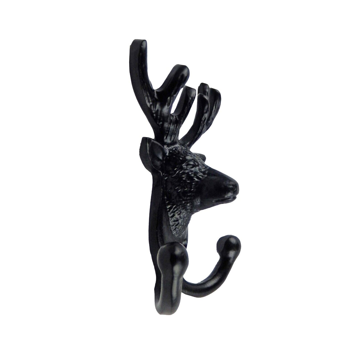 Cast Iron Deer Head Buck Door Double Wall Hook Key Towel Coat Hanger Black