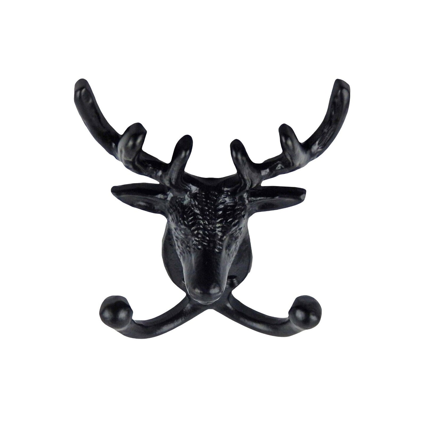 Cast Iron Deer Head Buck Door Double Wall Hook Key Towel Coat Hanger Black