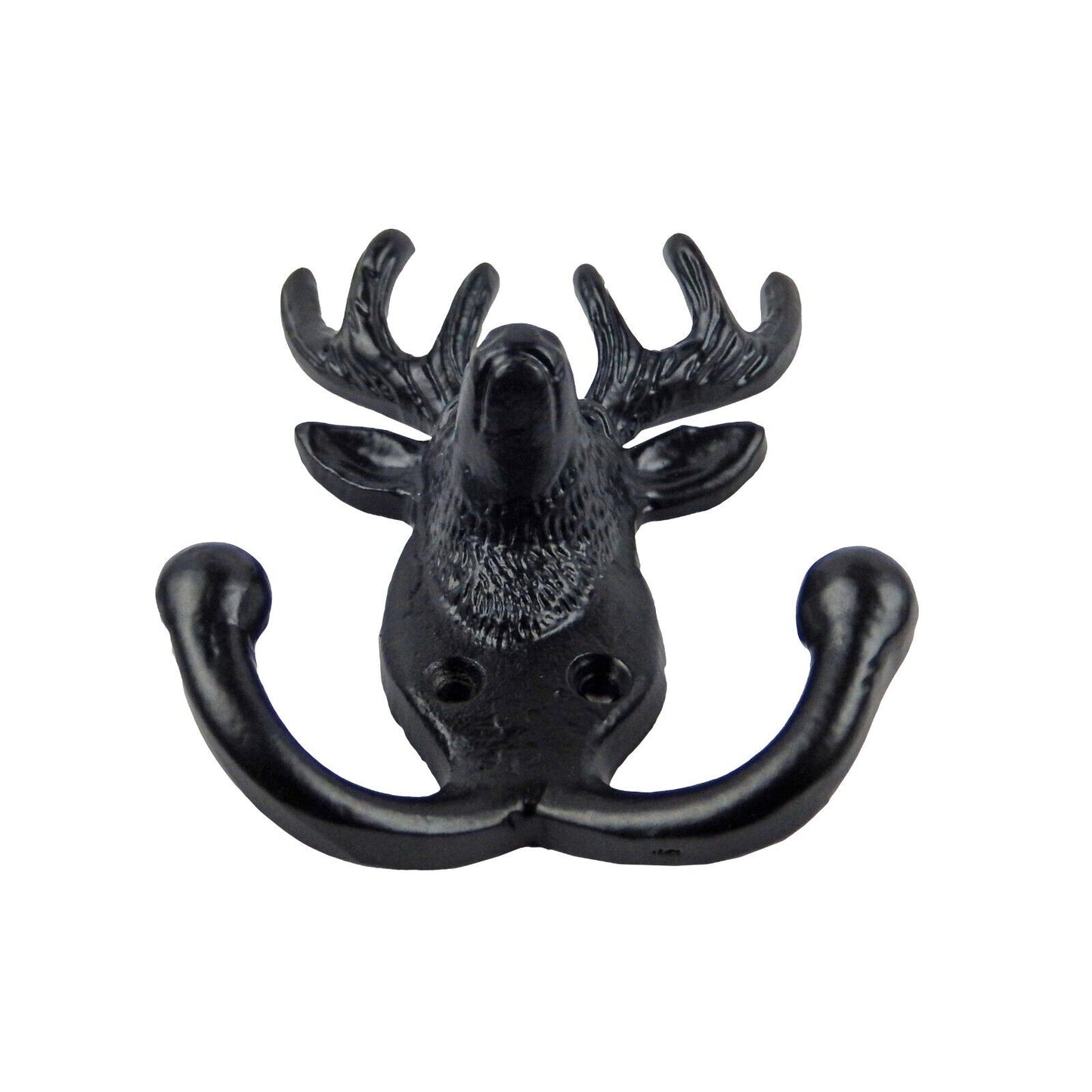 Cast Iron Deer Head Buck Door Double Wall Hook Key Towel Coat Hanger Black