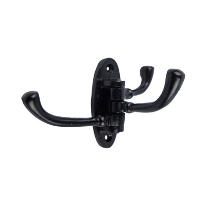 Cast Iron 3 Arms Swivel Wall Hook Behind Door Purse Towel Coat Hanger Black