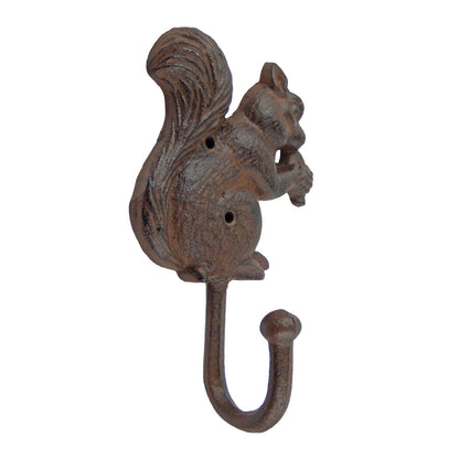 Cast Iron Squirrel Key Hook Wall Mounted Coat Towel Hanger Rustic Brown Finish