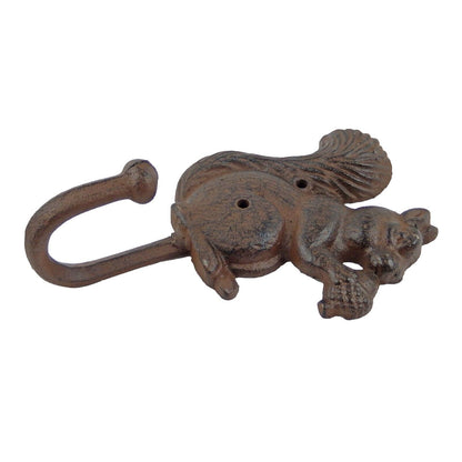 Cast Iron Squirrel Key Hook Wall Mounted Coat Towel Hanger Rustic Brown Finish