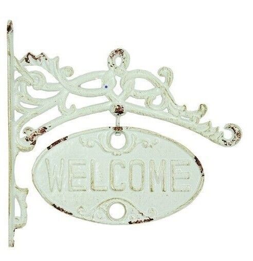 Large Welcome Go Away Swivel Metal Sign Cast Iron Antique White Heavy Duty 11.5"