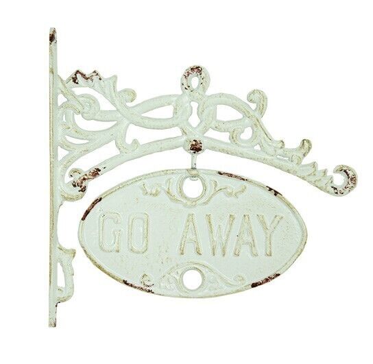 Large Welcome Go Away Swivel Metal Sign Cast Iron Antique White Heavy Duty 11.5"