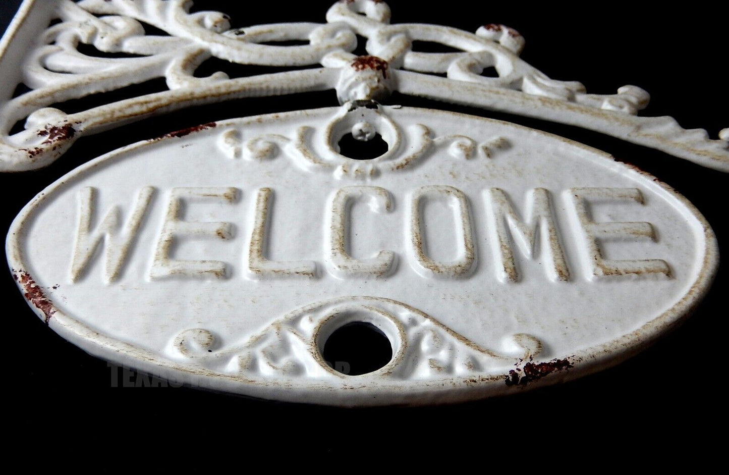 Large Welcome Go Away Swivel Metal Sign Cast Iron Antique White Heavy Duty 11.5"