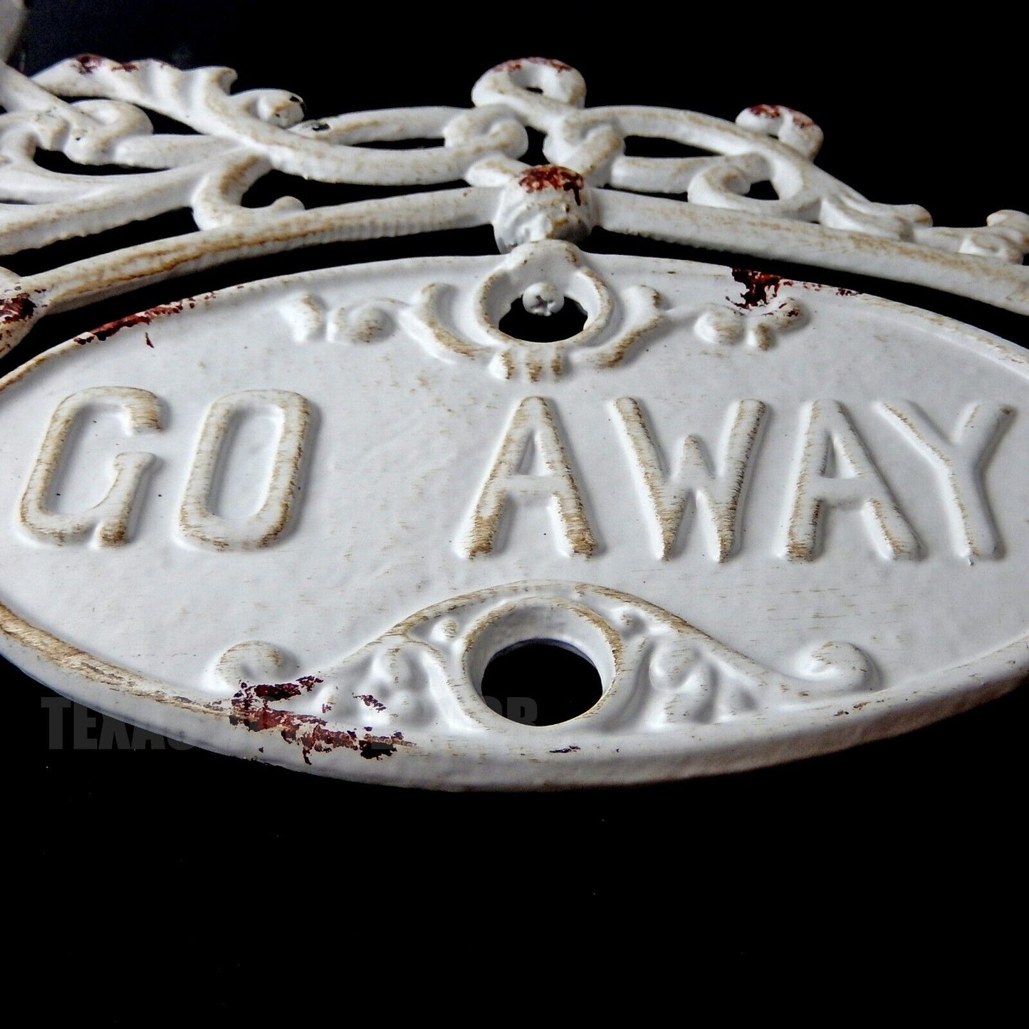 Large Welcome Go Away Swivel Metal Sign Cast Iron Antique White Heavy Duty 11.5"