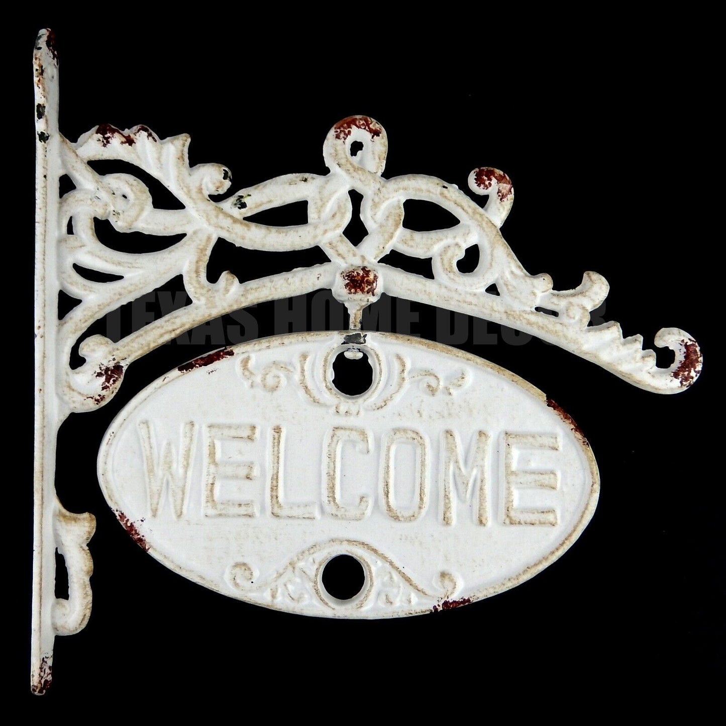 Large Welcome Go Away Swivel Metal Sign Cast Iron Antique White Heavy Duty 11.5"