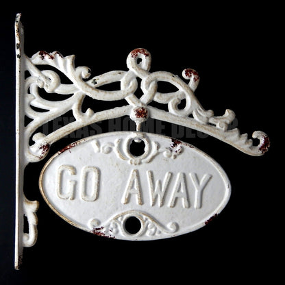 Large Welcome Go Away Swivel Metal Sign Cast Iron Antique White Heavy Duty 11.5"