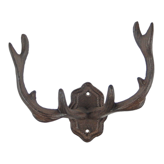 Large Cast Iron Deer Buck Antler Wall Hook Hat Coat Rack Cabin Lodge Decor Brown