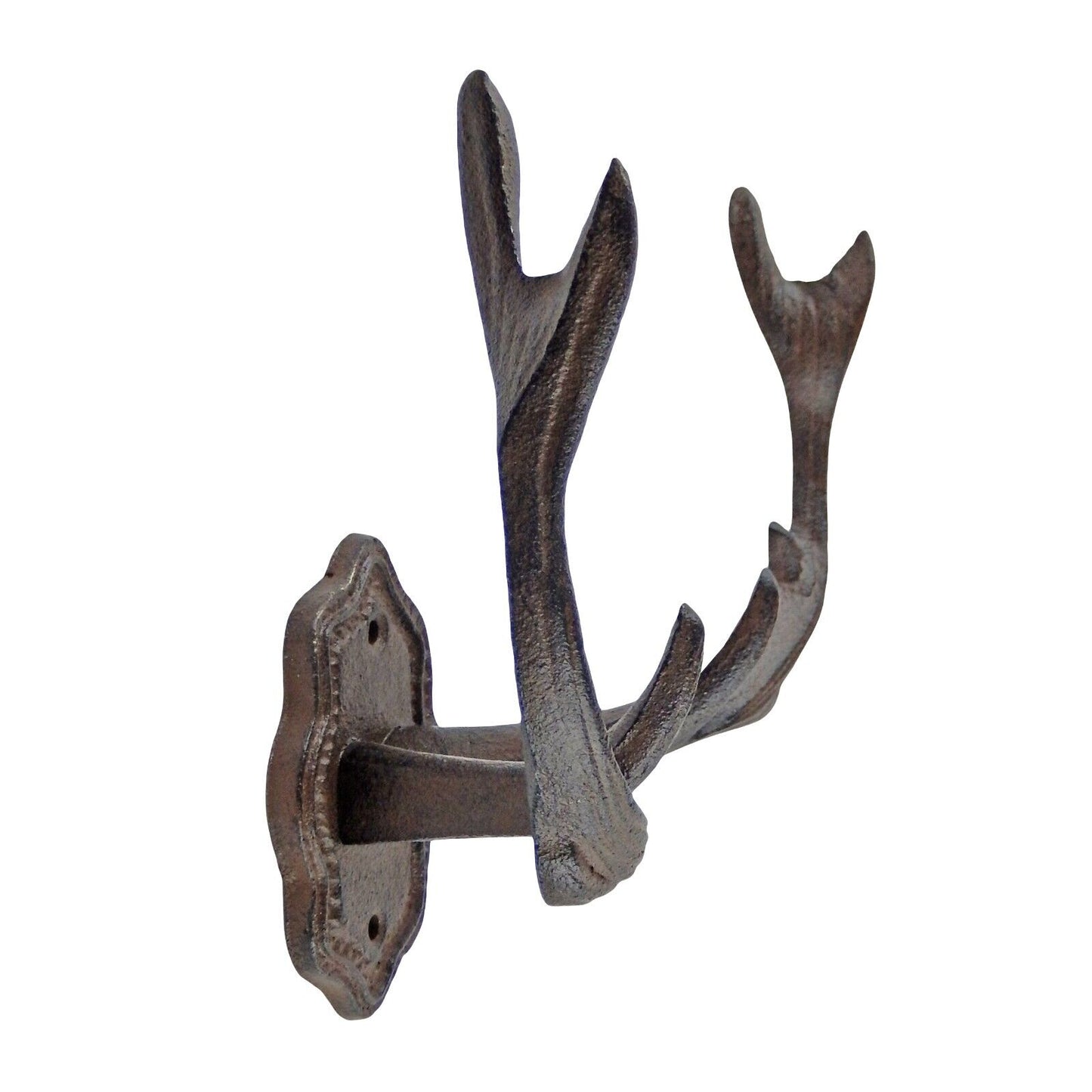 Large Cast Iron Deer Buck Antler Wall Hook Hat Coat Rack Cabin Lodge Decor Brown