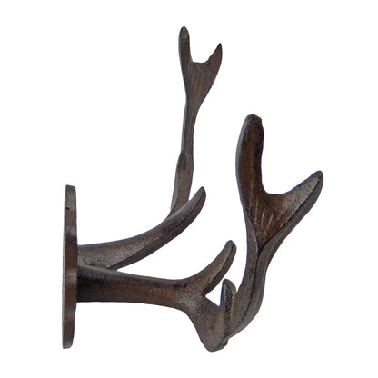 Large Cast Iron Deer Buck Antler Wall Hook Hat Coat Rack Cabin Lodge Decor Brown