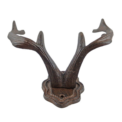 Large Cast Iron Deer Buck Antler Wall Hook Hat Coat Rack Cabin Lodge Decor Brown