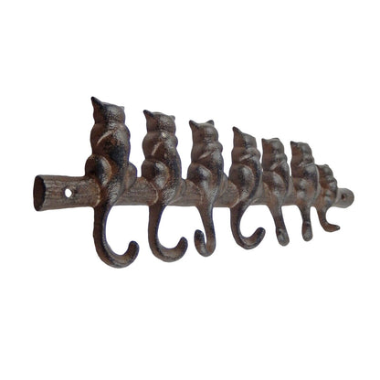 Cast Iron Cat Tails Wall Hook Rack Key Leash Hanger 7 Usable Hooks Rustic Brown