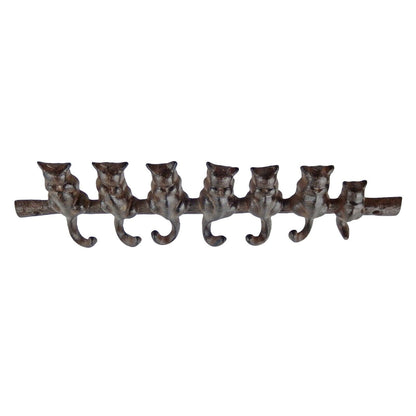 Cast Iron Cat Tails Wall Hook Rack Key Leash Hanger 7 Usable Hooks Rustic Brown