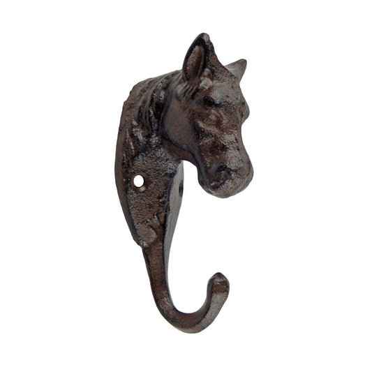 Small Western Horse Head Cast Iron Door Wall Hook Key Towel Coat Hanger Brown