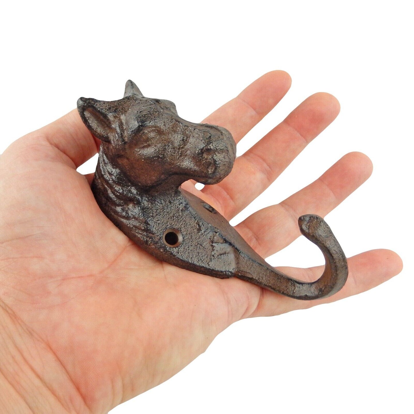 Small Western Horse Head Cast Iron Door Wall Hook Key Towel Coat Hanger Brown