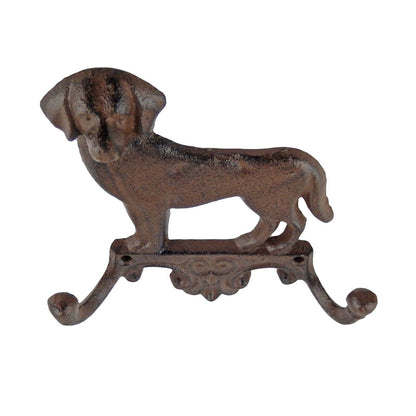 Cast Iron Dog Double Wall Hook Leash Key Towel Coat Hanger Rustic Antique Brown