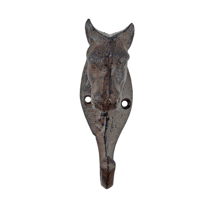 Small Western Horse Head Cast Iron Door Wall Hook Key Towel Coat Hanger Brown