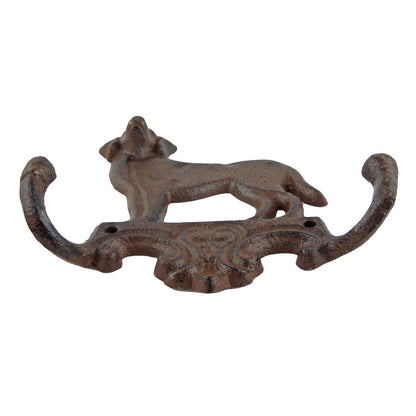 Cast Iron Dog Double Wall Hook Leash Key Towel Coat Hanger Rustic Antique Brown