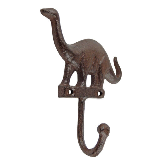 Dinosaur Wall Hook Cast Iron Key Towel Coat Dog Leash Hanger Rustic Brown Finish