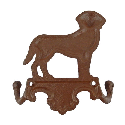 Cast Iron Dog Double Wall Hook Leash Key Towel Coat Hanger Rustic Antique Brown