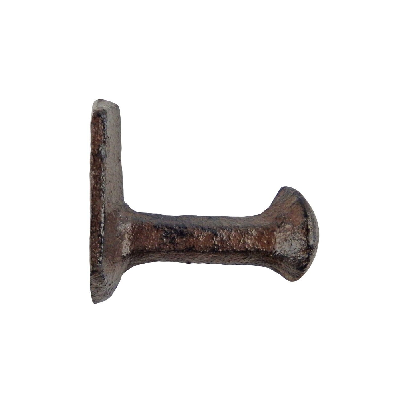 Small Cast Iron Railroad Spike Head Wall Hook Industrial Towel Coat Hanger Brown