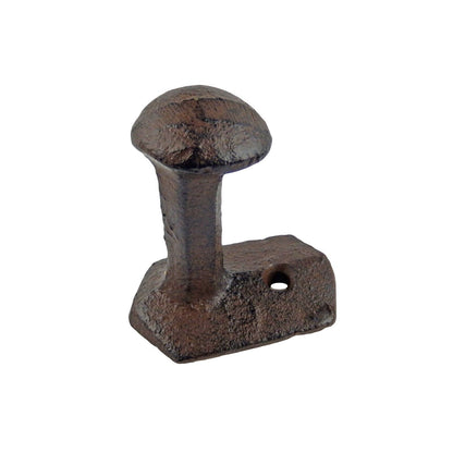 Small Cast Iron Railroad Spike Head Wall Hook Industrial Towel Coat Hanger Brown