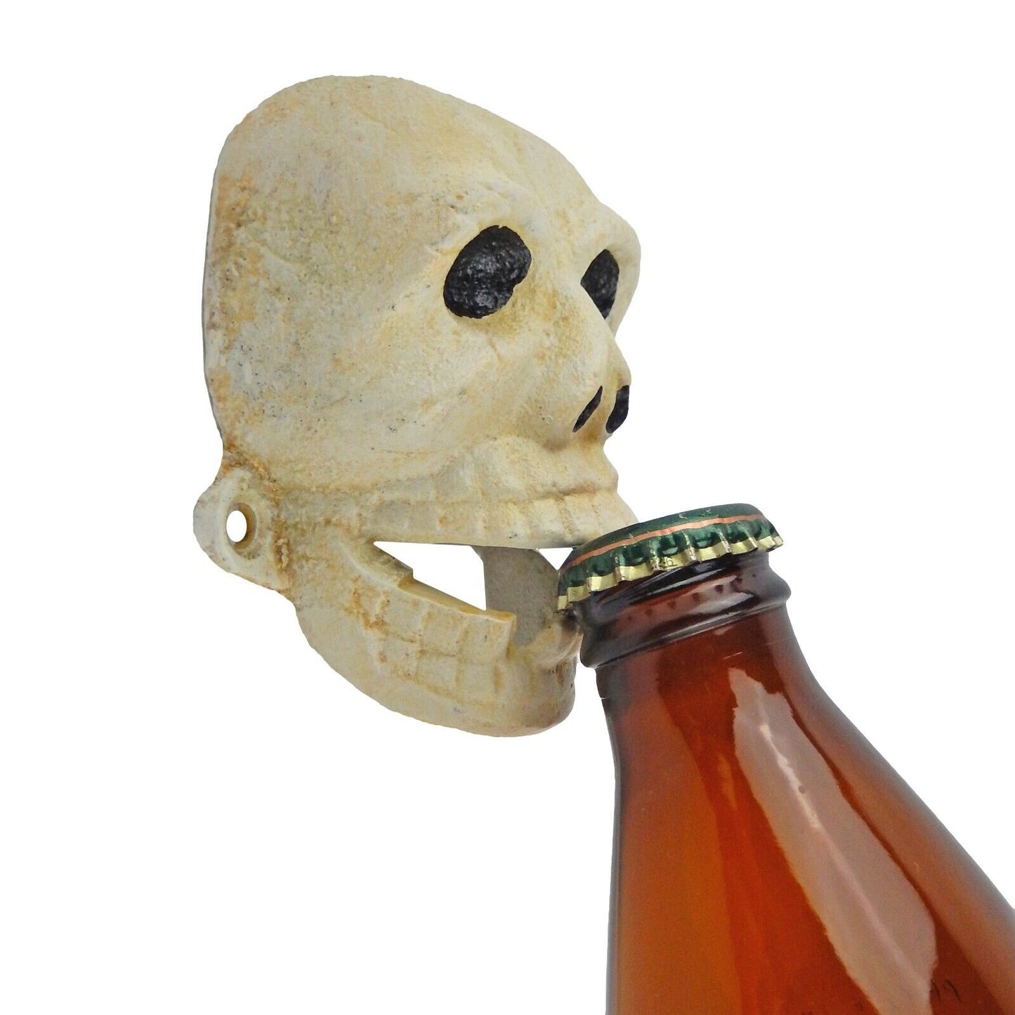 Rustic Cast Iron Human Skull Beer Soda Bottle Opener Wall Mounted Hand Painted