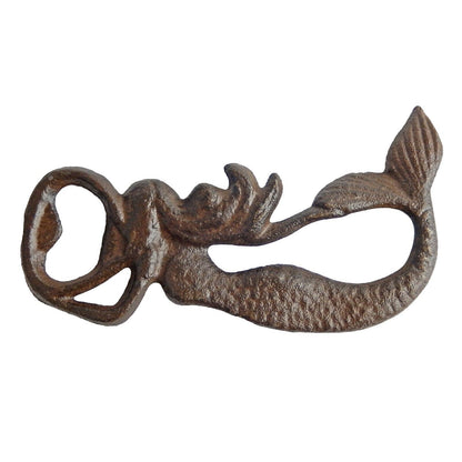 Nautical Cast Iron Mermaid Handheld Beer Soda Bottle Opener Rustic Brown 5.5 in