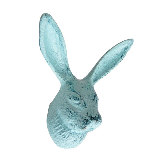 Cast Iron Bunny Rabbit Ears Wall Hook Coat Towel Hanger Rustic Blue Finish