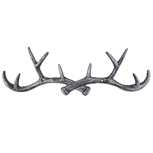 Cast Iron Antler Wall Hook Rack Key Towel Coat Hanger Rustic Silver 14.5 in