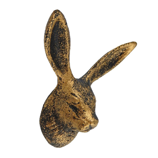 Cast Iron Bunny Rabbit Ears Wall Hook Coat Towel Hanger Rustic Antique Gold