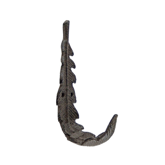 Cast Iron Bird Feather Wall Hook Coat Towel Door Hanger Rustic Brown Patina 6 in