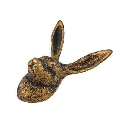 Cast Iron Bunny Rabbit Ears Wall Hook Coat Towel Hanger Rustic Antique Gold