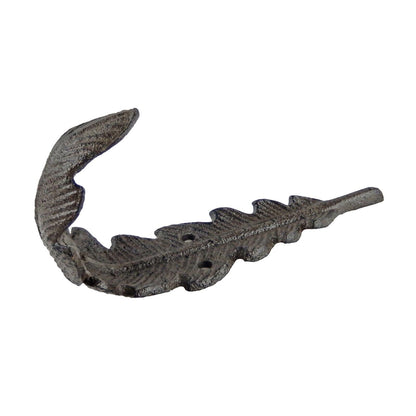 Cast Iron Bird Feather Wall Hook Coat Towel Door Hanger Rustic Brown Patina 6 in