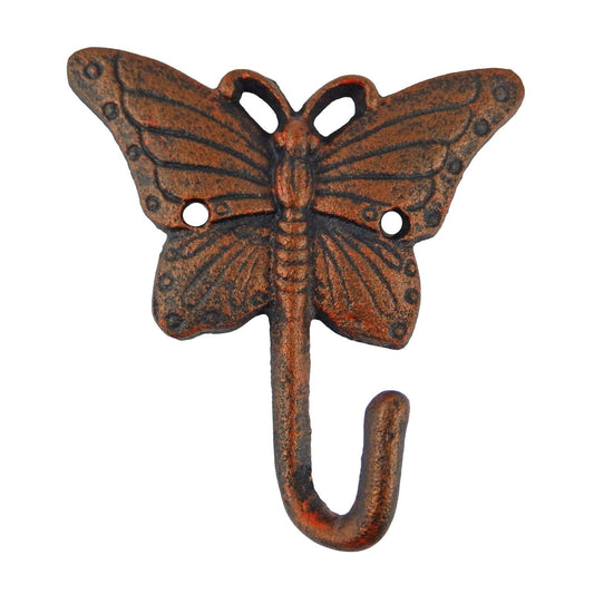 Metal Butterfly Wall Hook Cast Iron Key Towel Coat Hanger Rustic Copper Finish