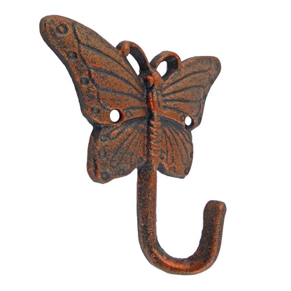 Metal Butterfly Wall Hook Cast Iron Key Towel Coat Hanger Rustic Copper Finish