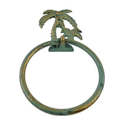Cast Iron Palms Bathroom Hand Towel Ring Tropical Beach House Decor Green Gold