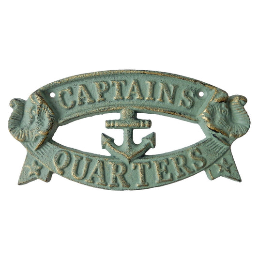 Cast Iron Captains Quarters Marker Nautical Beach Wall Decor Sign Green Gold