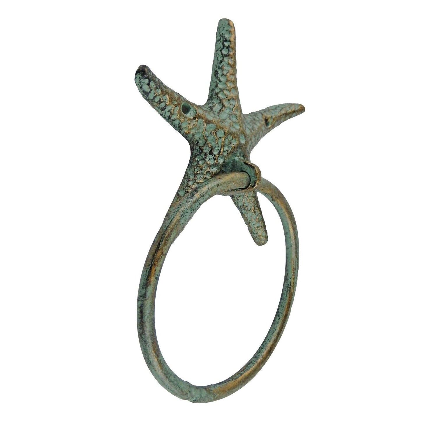 Cast Iron Starfish Bathroom Towel Ring Wall Mounted Verdigris Green Gold