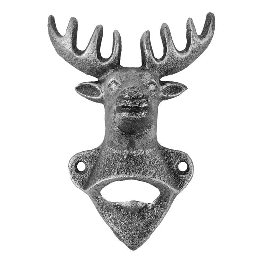 Cast Iron Deer Buck Bar Beer Soda Bottle Opener Wall Mounted Antique Silver