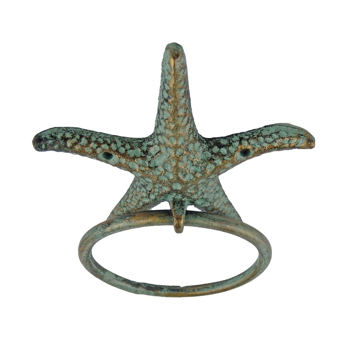 Cast Iron Starfish Bathroom Towel Ring Wall Mounted Verdigris Green Gold