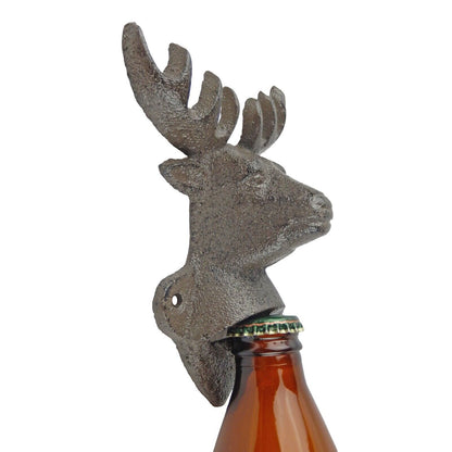 Rustic Cast Iron Deer Buck Beer Soda Bottle Opener Wall Mounted Cabin Lodge Bar