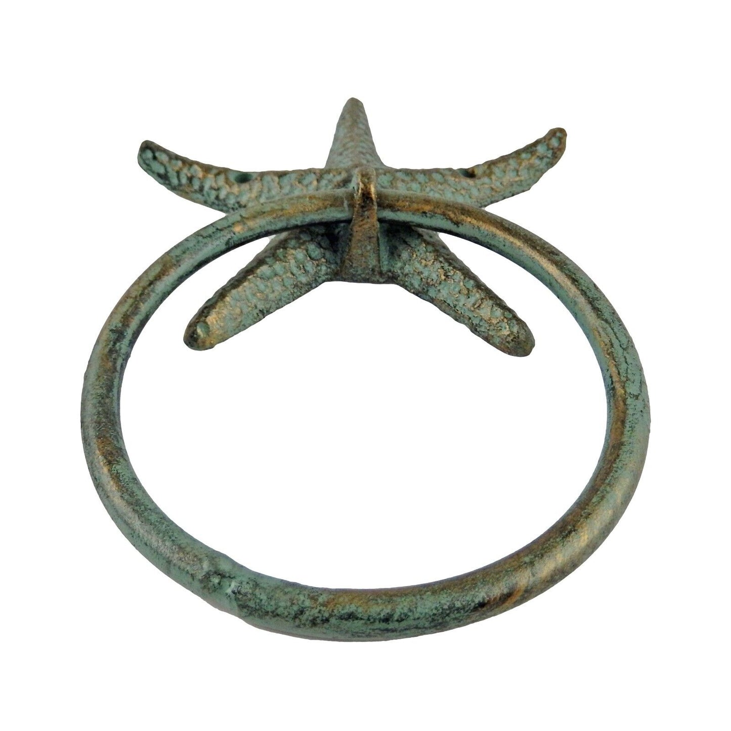 Cast Iron Starfish Bathroom Towel Ring Wall Mounted Verdigris Green Gold