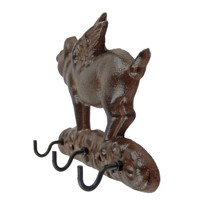 Cast Iron Flying Pig Wings Triple Key Holder Hook Rack Wall Mounted Rustic Brown