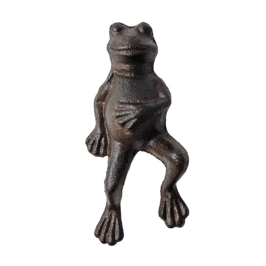 Cast Iron Lazy Frog Relaxing Figurine Shelf Ledge Sitter Antique Brown 7 inch